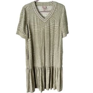 Chico's Dress Women's 4 Small Green Zebra Print V Neck Resortwear Tropical